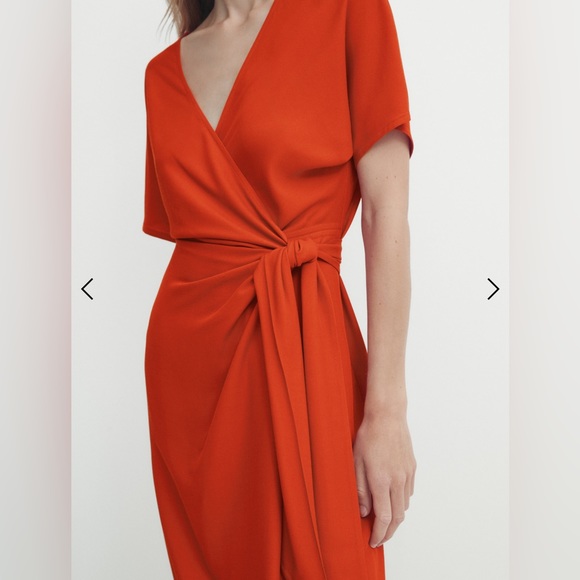 =MassimoDutti- CROSSOVER MIDI DRESS WITH TIE DETAIL In Size M - Picture 13 of 14